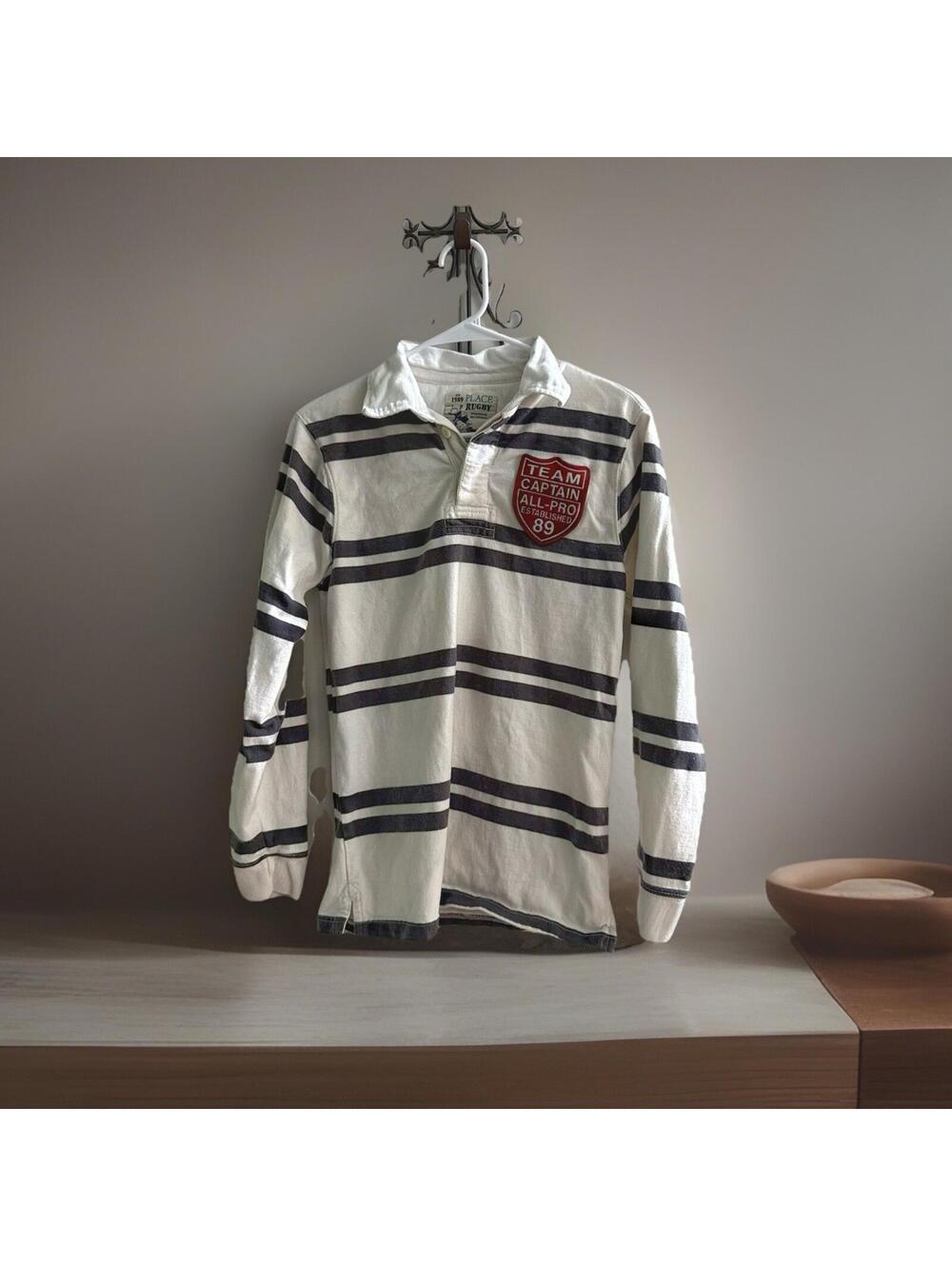 Place Rugby Striped Rugby Shirt Youth XL 14 Fits Adult Small Team Captain